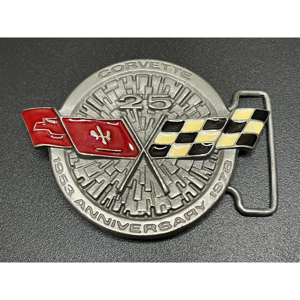 Vintage Corvette 25th Anniversary 1953-1978 Pewter Belt Buckle Mid America Ent.